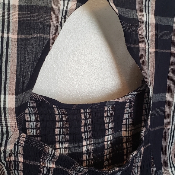 Free People NEW Plaid Shirred Ruffled Top - Picture 4 of 7